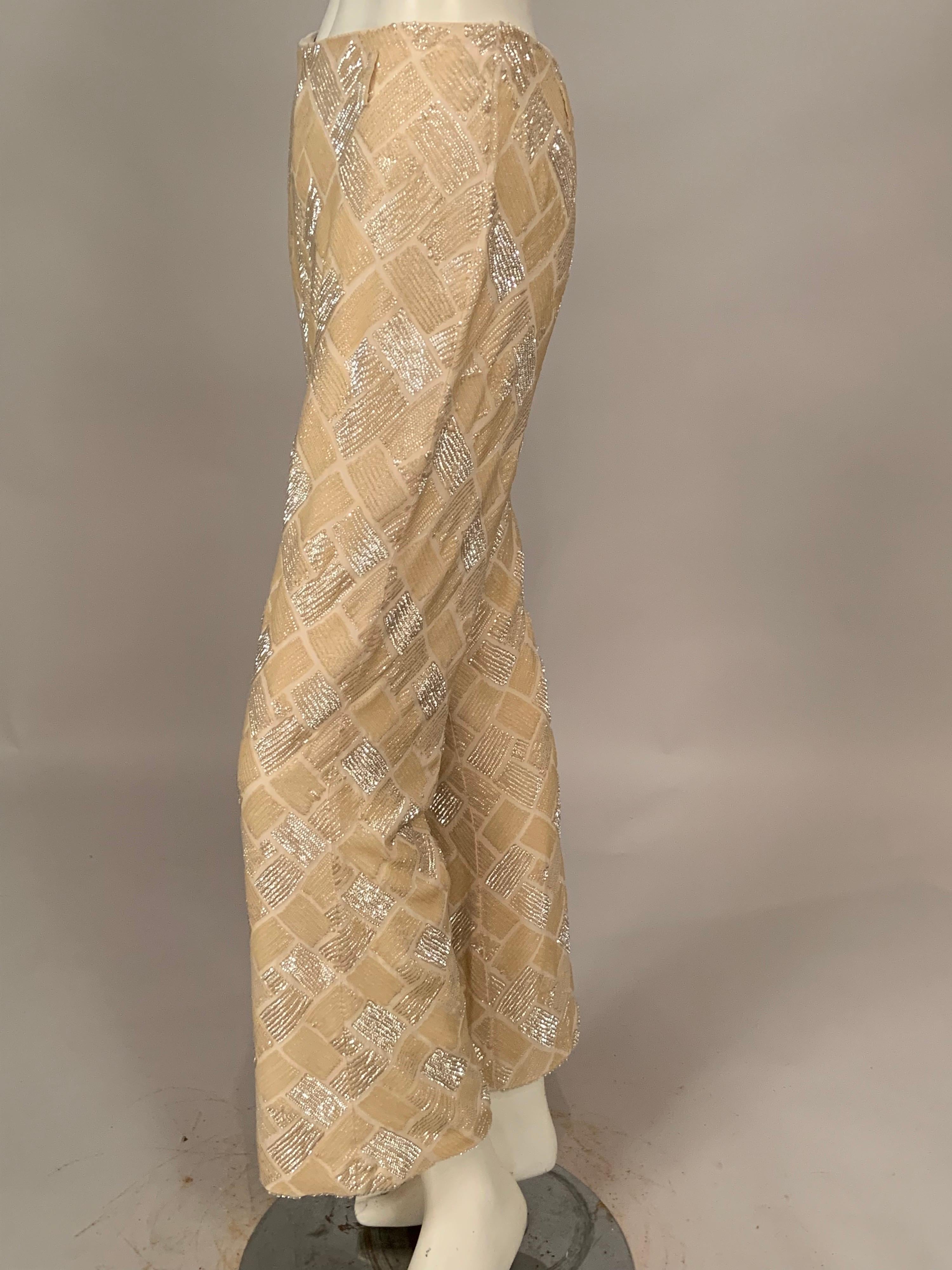Lesage, Paris Hand Beaded Cream Silk Pants Designed by Maggie Norris Couture For Sale 6