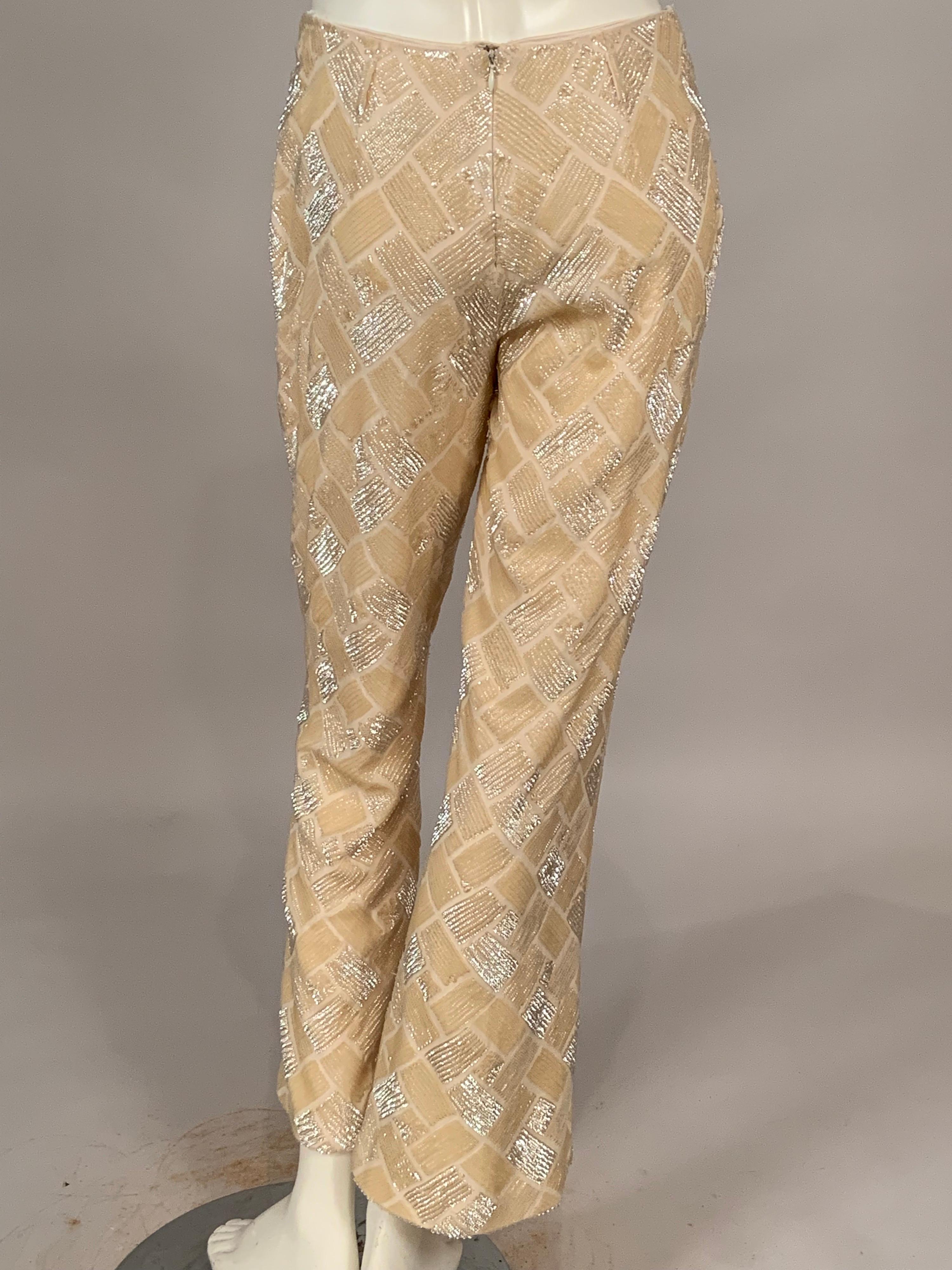 Lesage, Paris Hand Beaded Cream Silk Pants Designed by Maggie Norris Couture For Sale 7