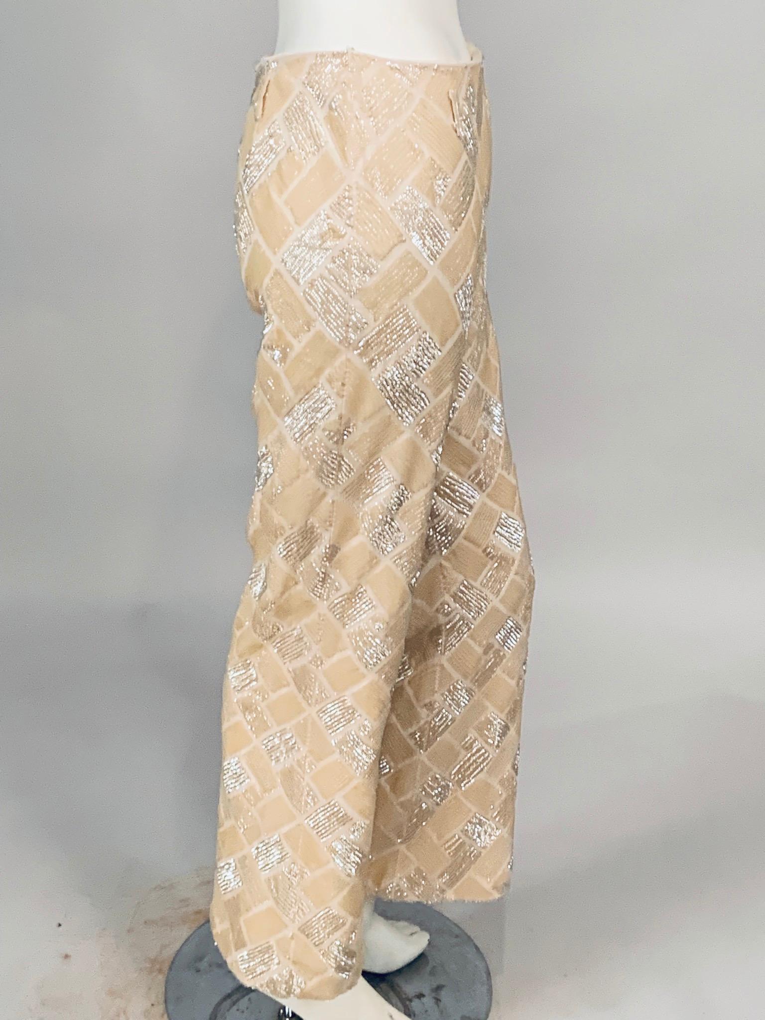 Lesage, Paris Hand Beaded Cream Silk Pants Designed by Maggie Norris Couture For Sale 10