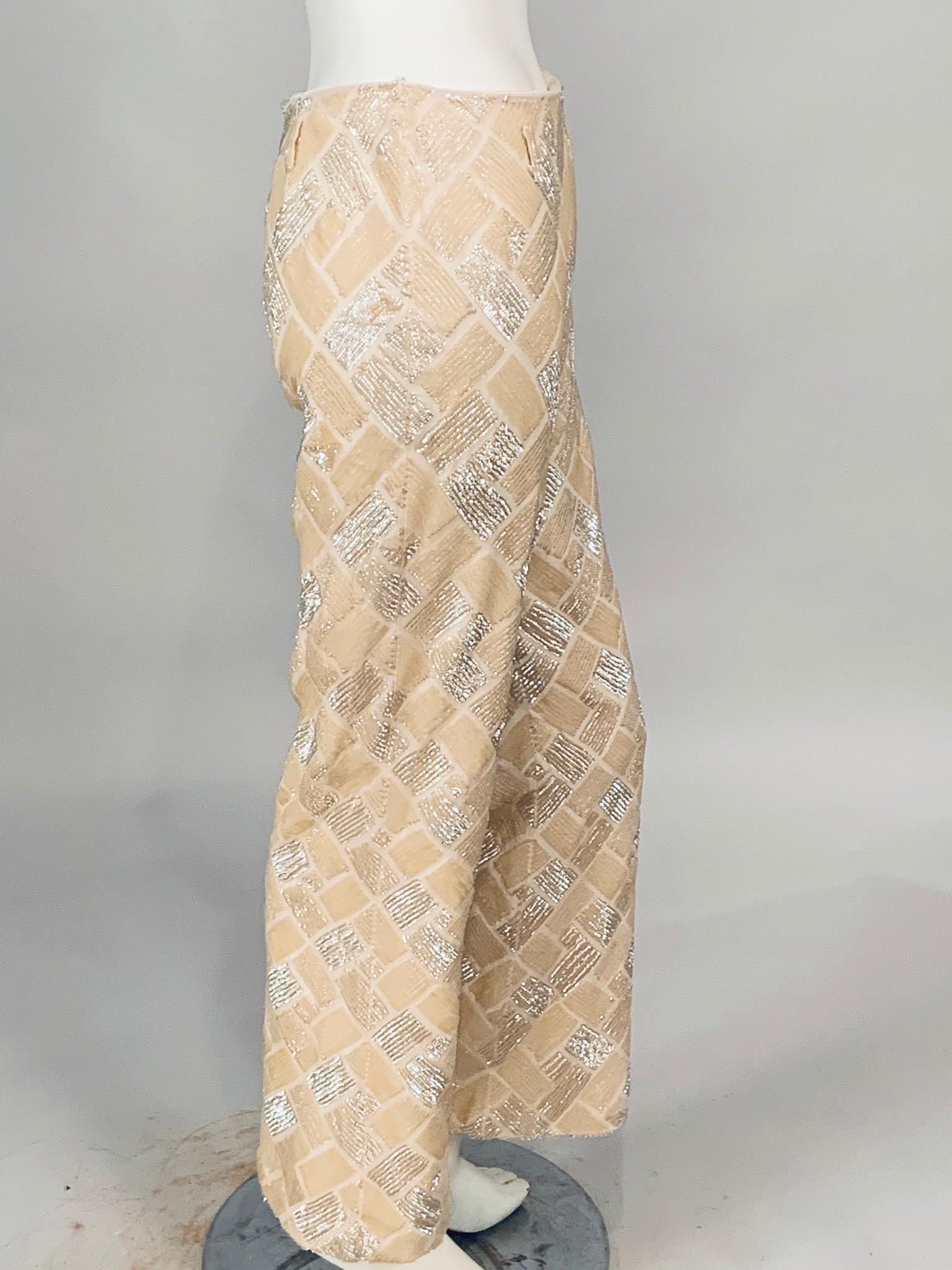 Lesage, Paris Hand Beaded Cream Silk Pants Designed by Maggie Norris Couture For Sale 11