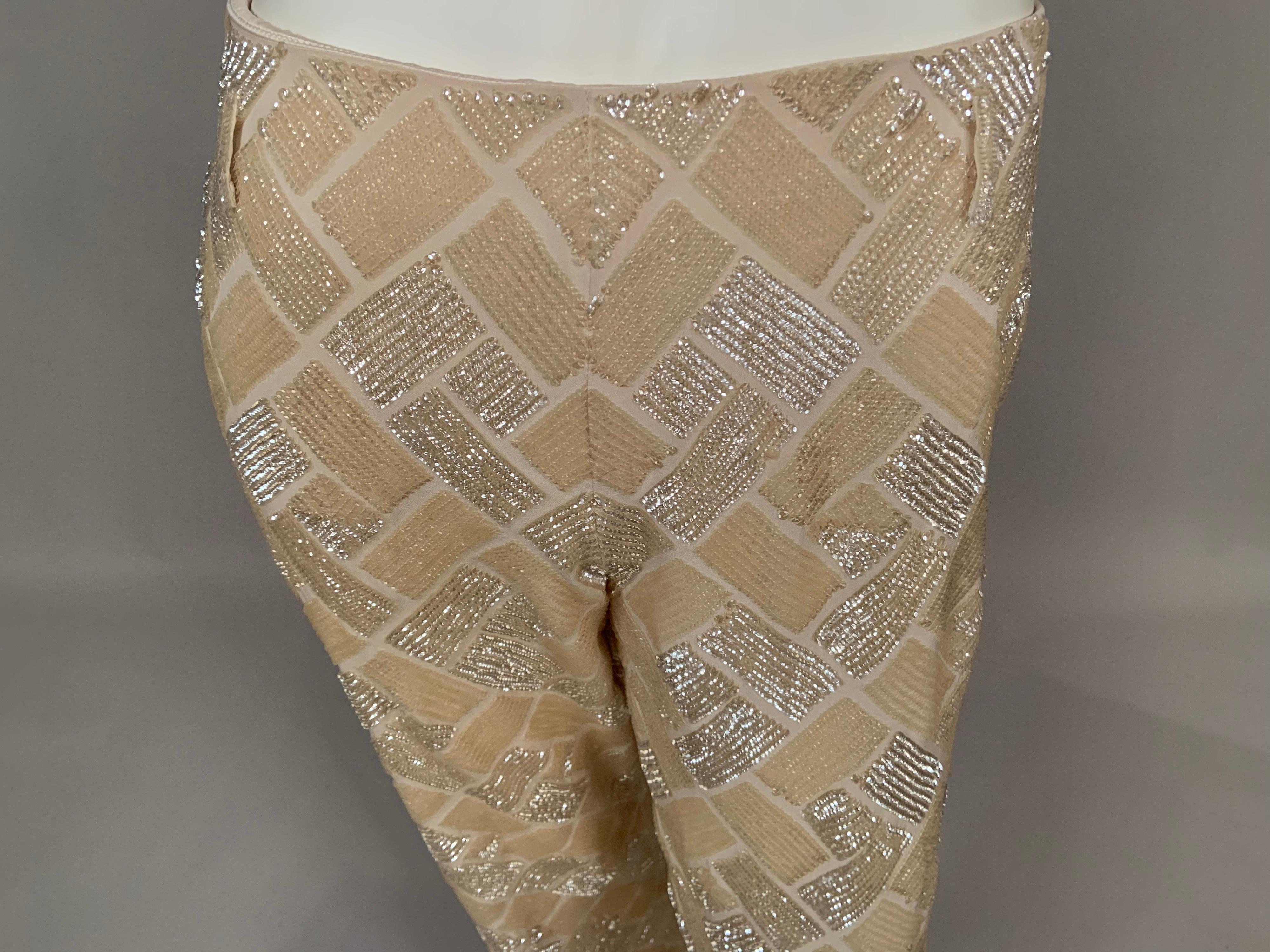 Lesage, Paris Hand Beaded Cream Silk Pants Designed by Maggie Norris Couture For Sale 13