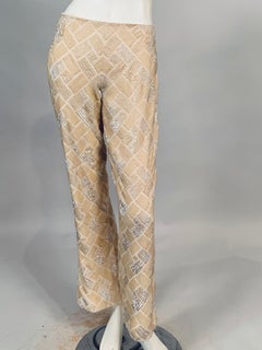 Lesage, Paris Hand Beaded Cream Silk Pants Designed by Maggie Norris Couture