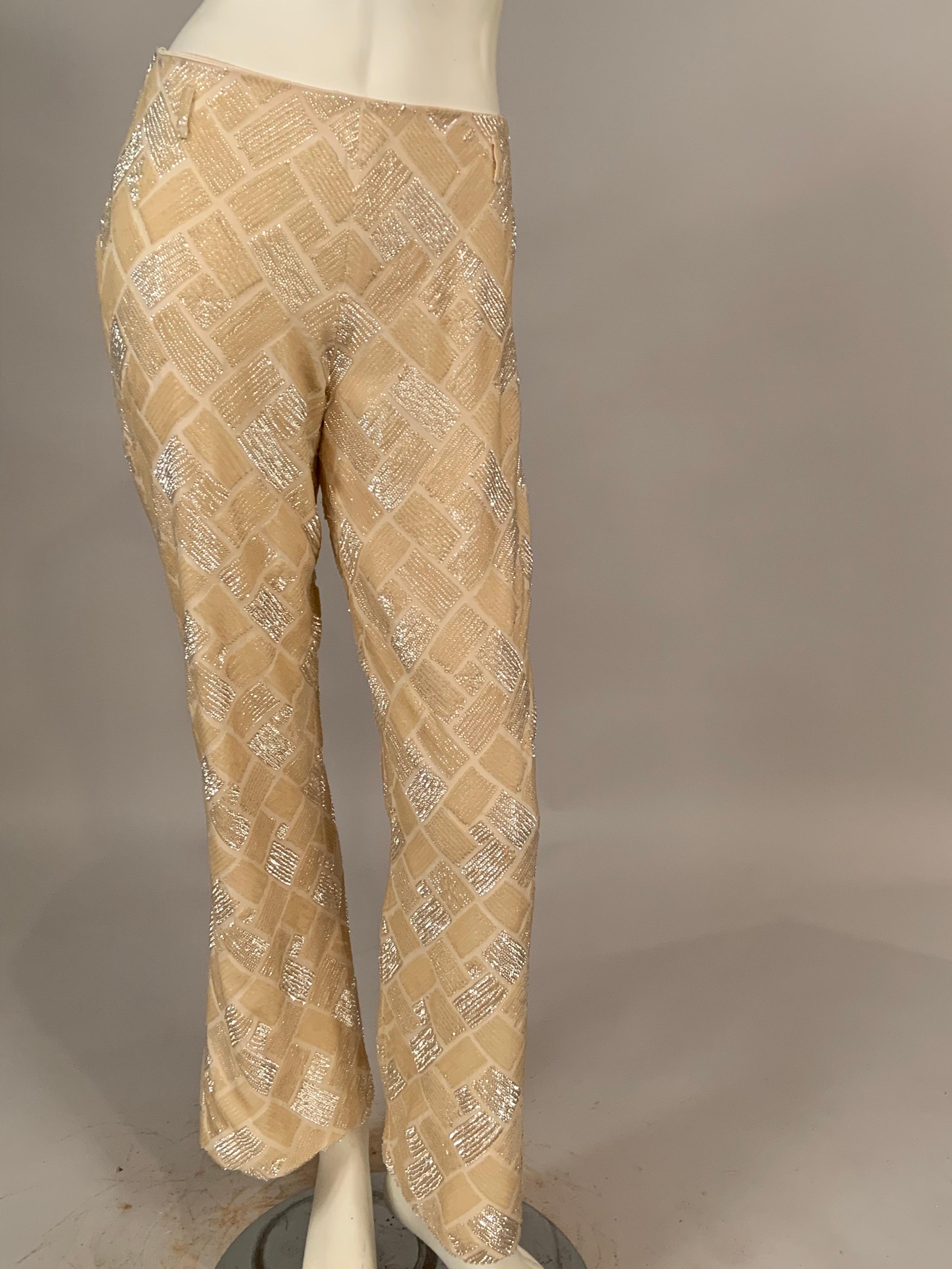 Lesage, Paris Hand Beaded Cream Silk Pants Designed by Maggie Norris Couture In Excellent Condition For Sale In New Hope, PA