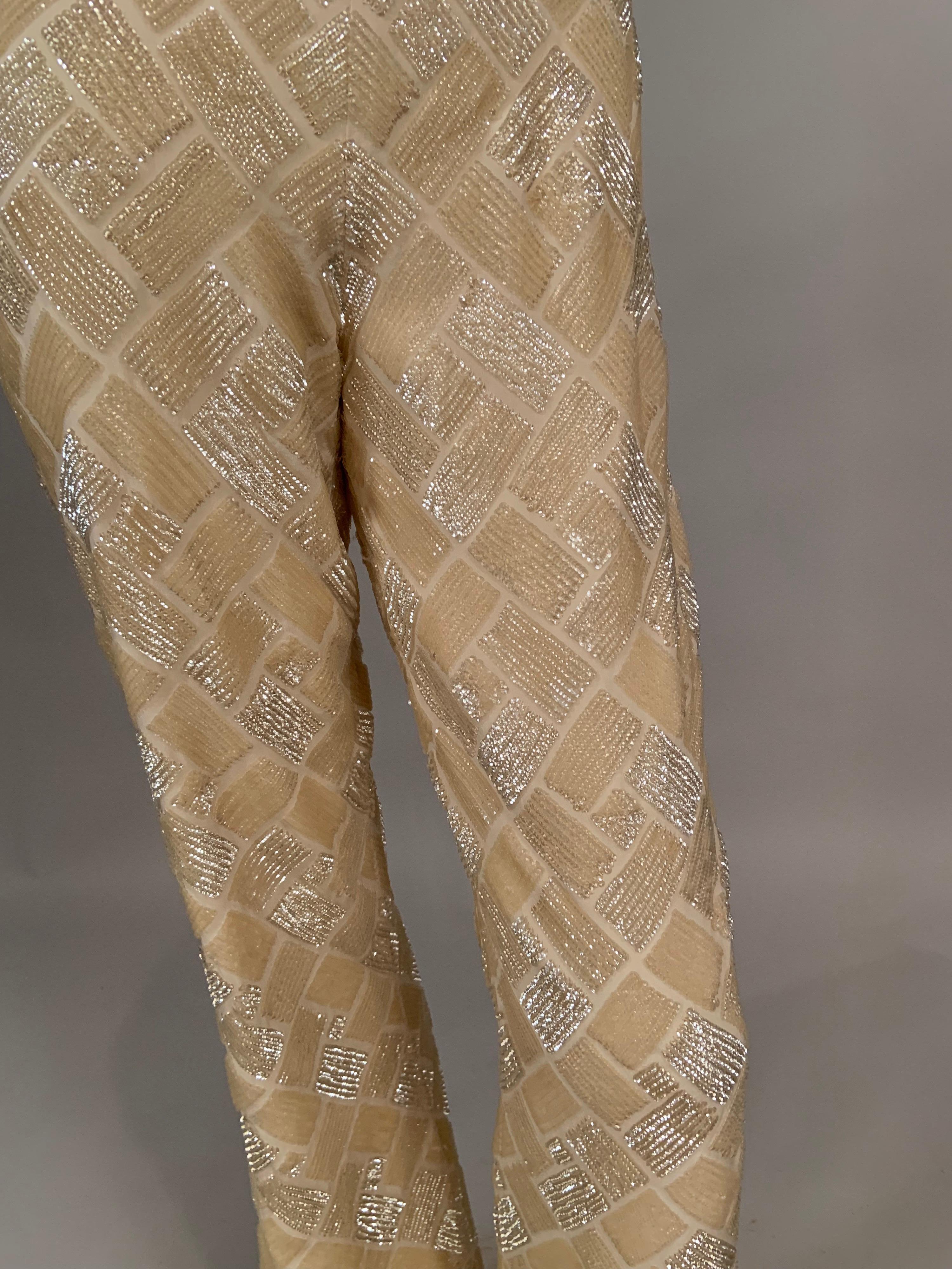 Women's Lesage, Paris Hand Beaded Cream Silk Pants Designed by Maggie Norris Couture For Sale