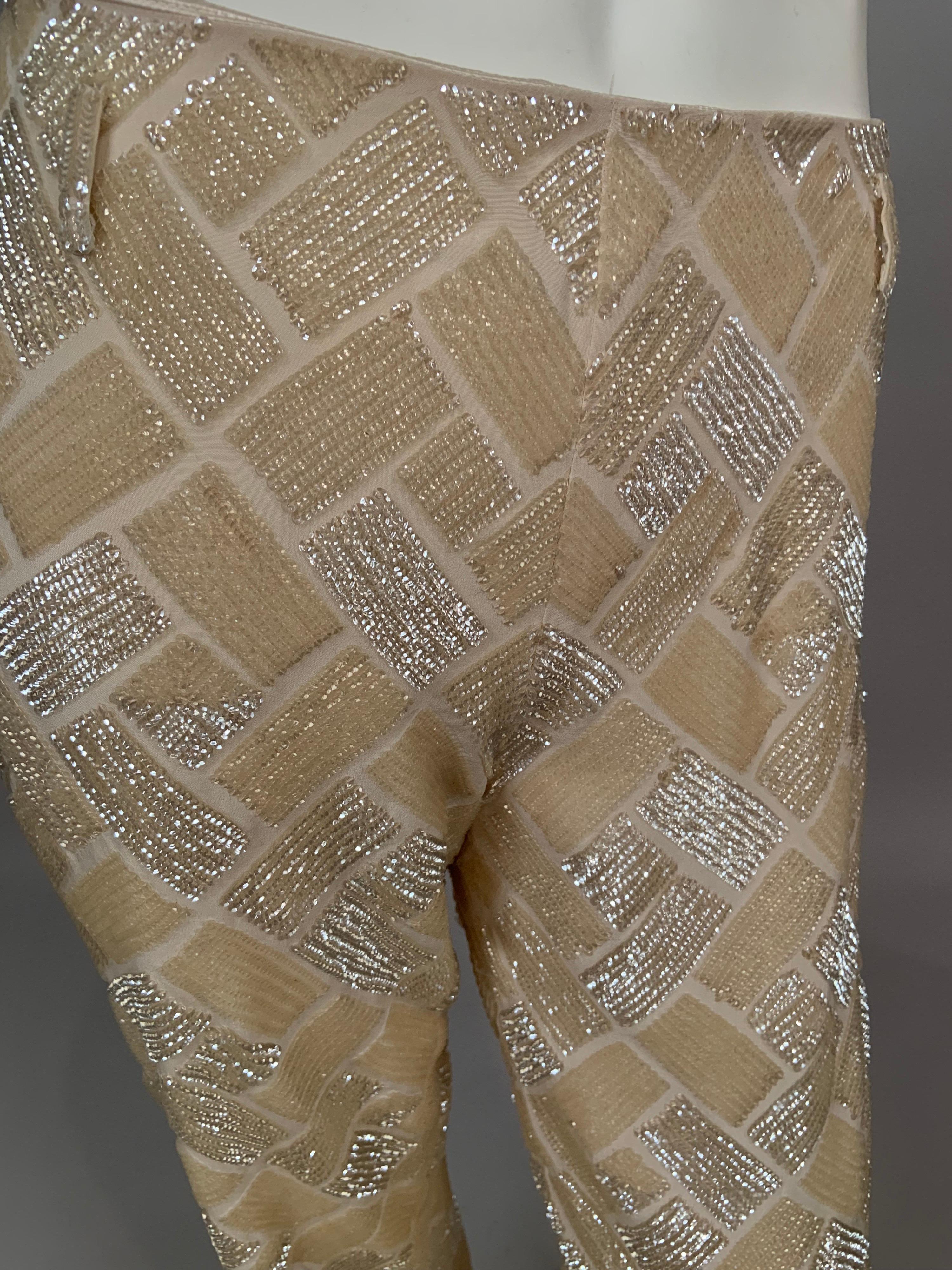 Lesage, Paris Hand Beaded Cream Silk Pants Designed by Maggie Norris Couture For Sale 1