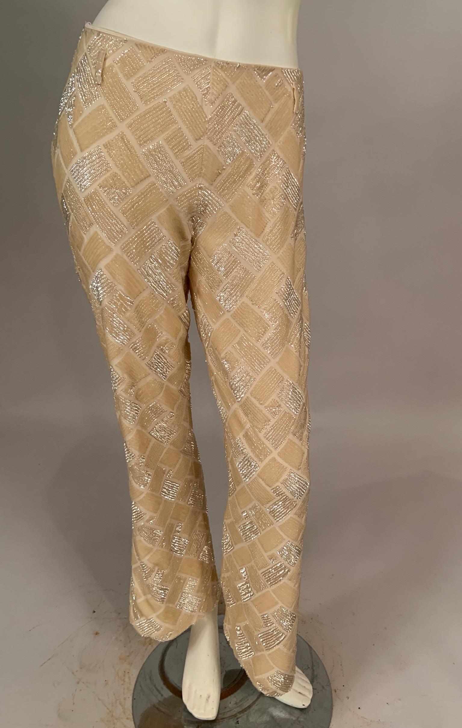 Lesage, Paris Hand Beaded Cream Silk Pants Designed by Maggie Norris Couture For Sale 2