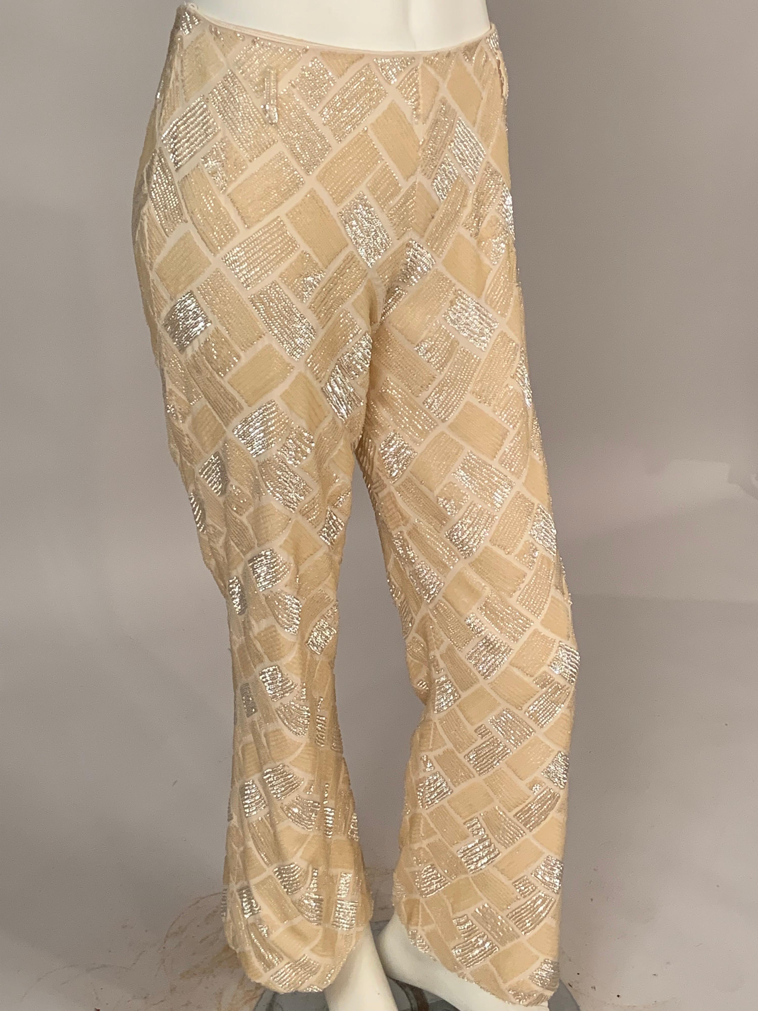 Lesage, Paris Hand Beaded Cream Silk Pants Designed by Maggie Norris Couture For Sale 3