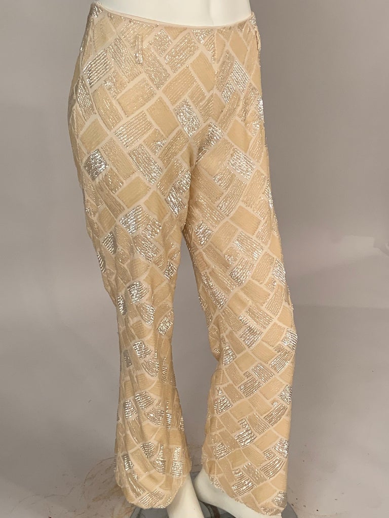 Lesage, Paris Hand Beaded Cream Silk Pants Designed by Maggie Norris