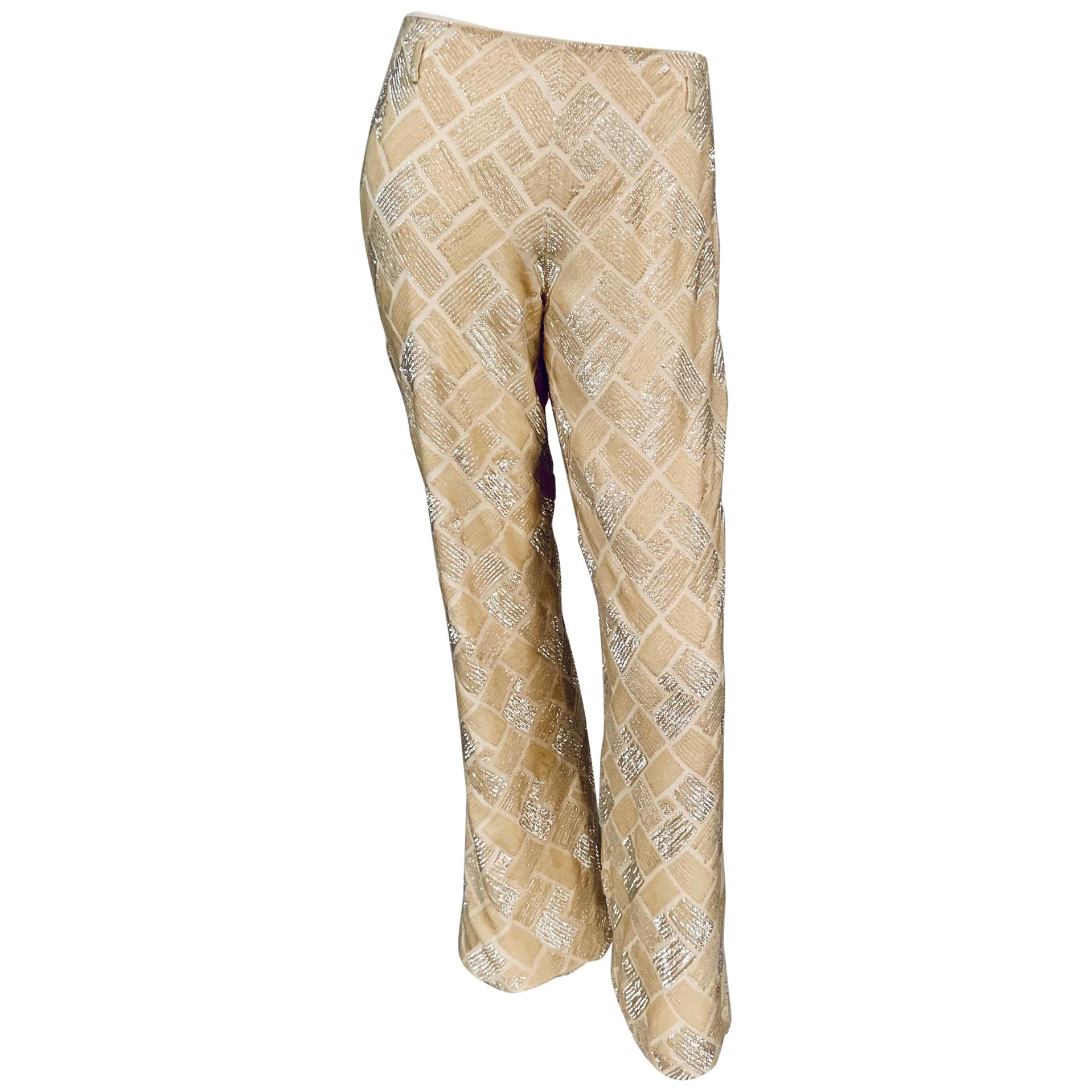 Lesage, Paris Hand Beaded Cream Silk Pants Designed by Maggie Norris Couture For Sale