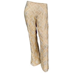 Lesage, Paris Hand Beaded Cream Silk Pants Designed by Maggie Norris Couture