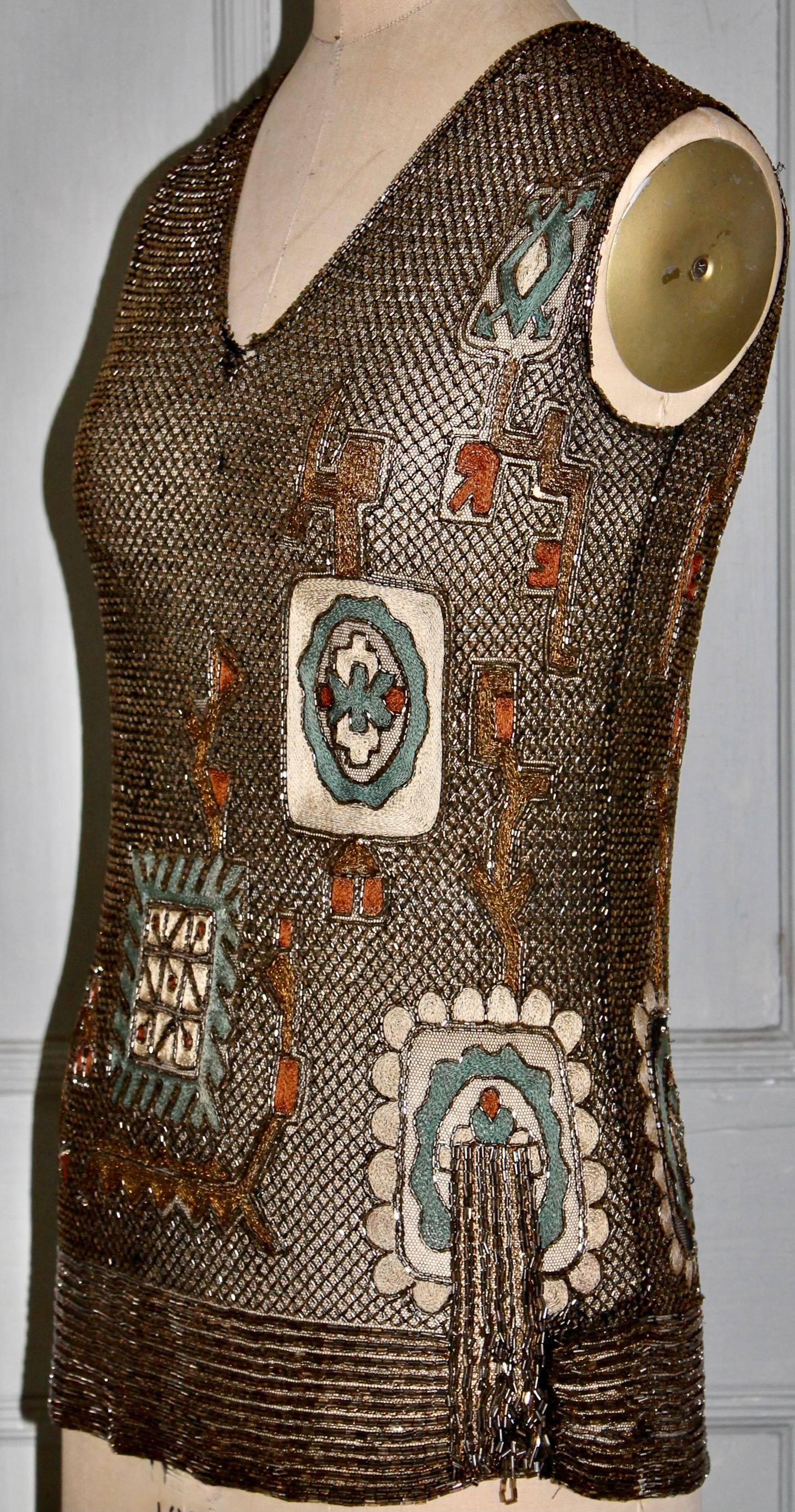 Lesage Style Art Deco Beaded Embroidered Vest For Sale 3