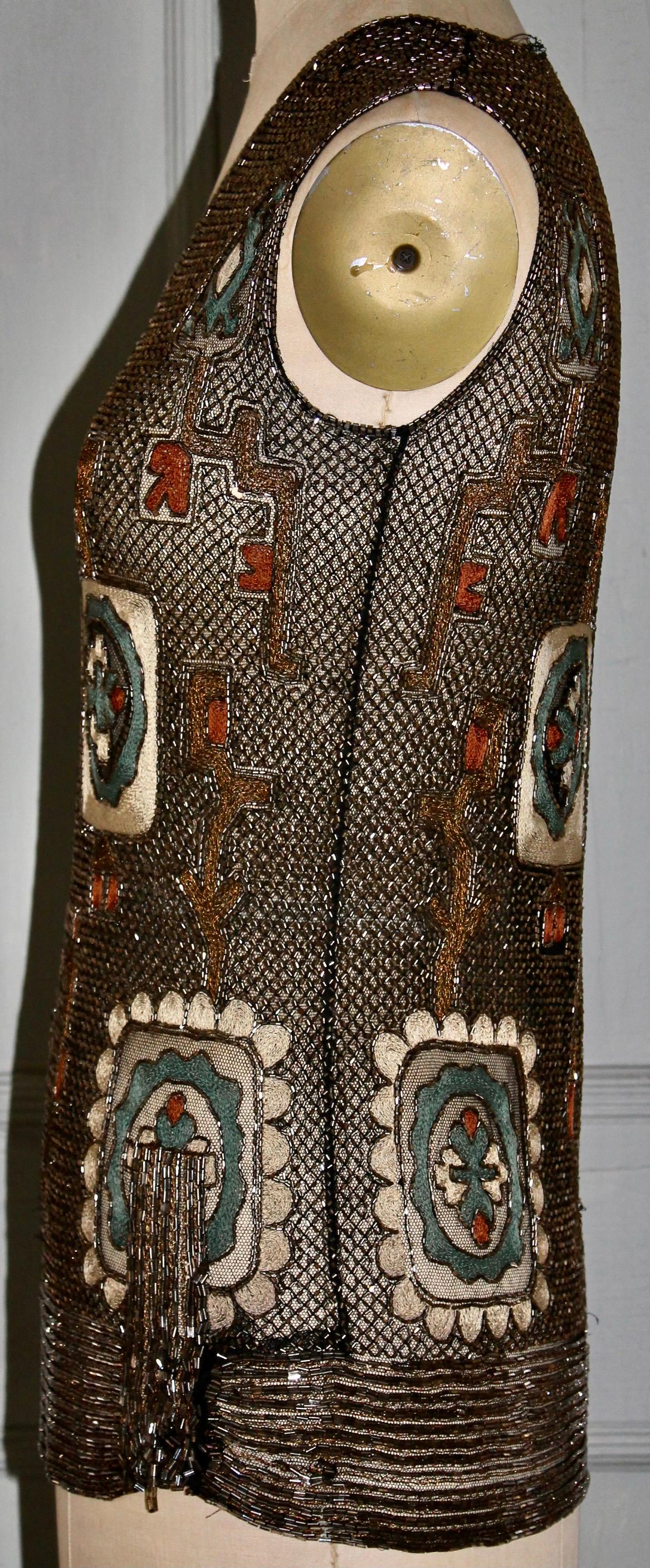 Lesage Style Art Deco Beaded Embroidered Vest For Sale 4