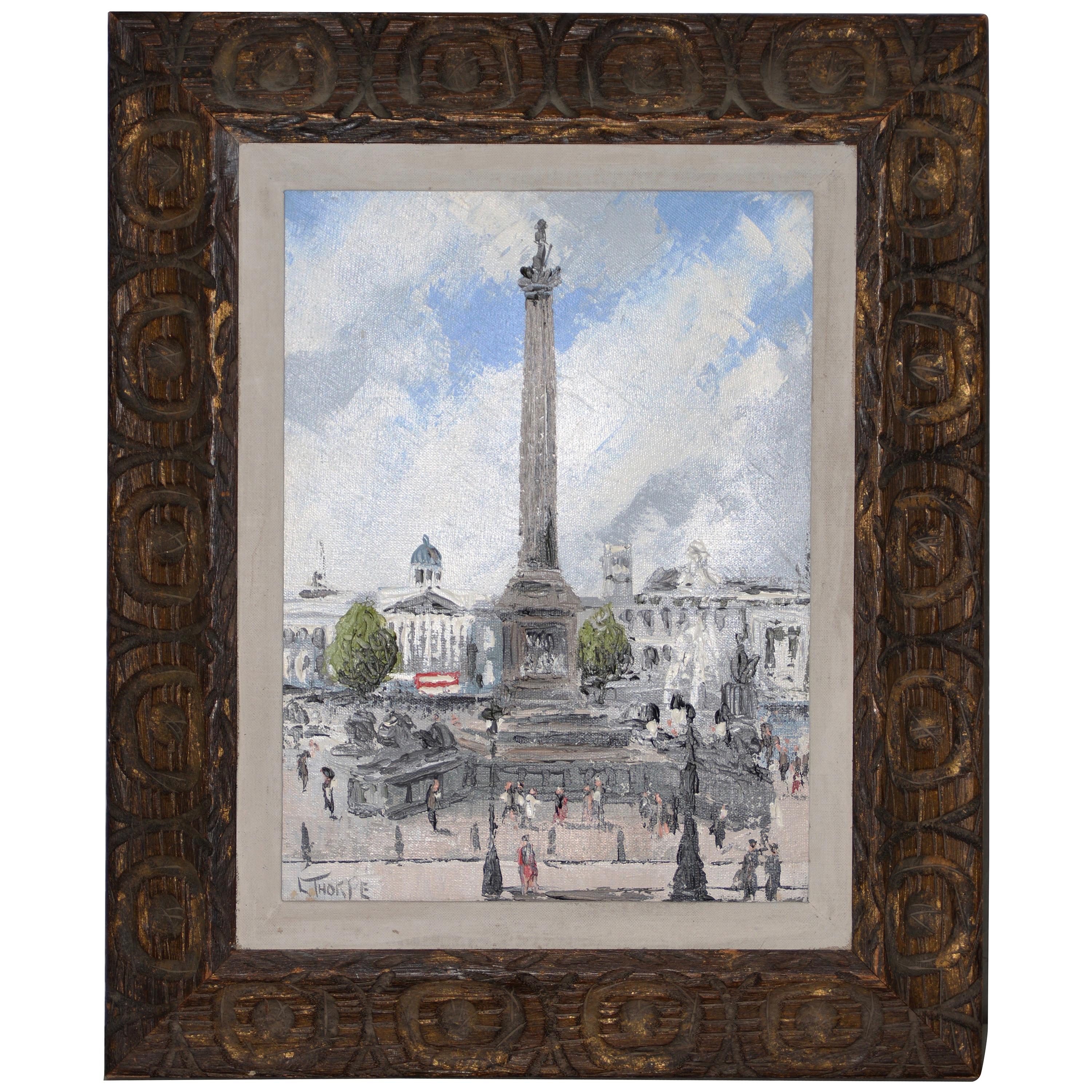 Leonard Thorpe "Nelson's Column" Peinture à l'huile originale:: vers 1960