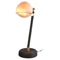 ‘L’Escargot Lamp’ in Coiled Black Leather with Natural Sea Snail Shade