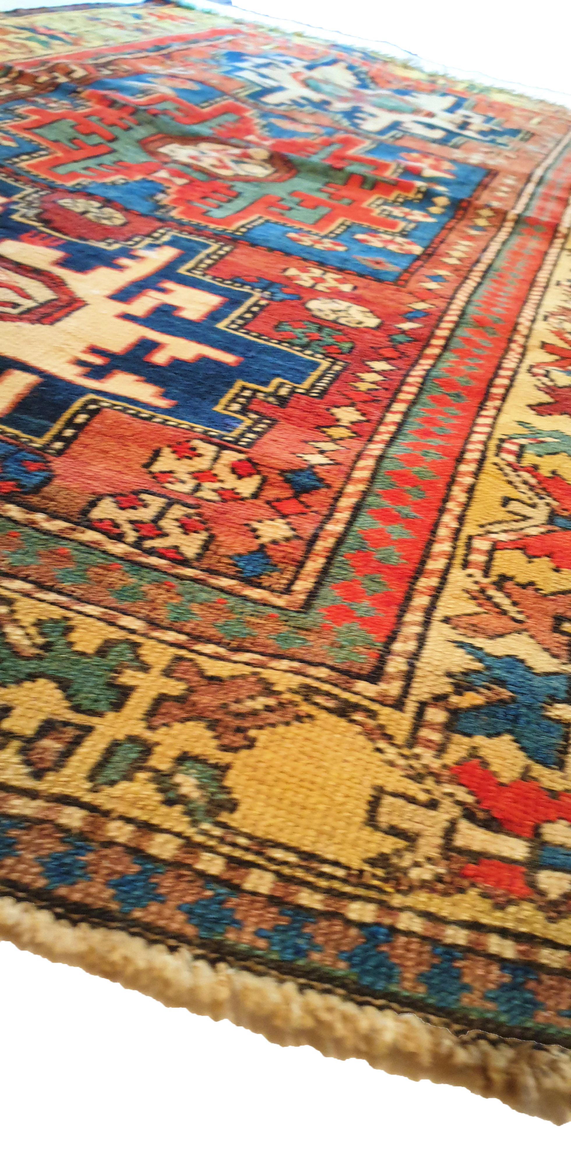 Hand-Knotted 636 - Lesghi Rug from Russia . 19th Century For Sale
