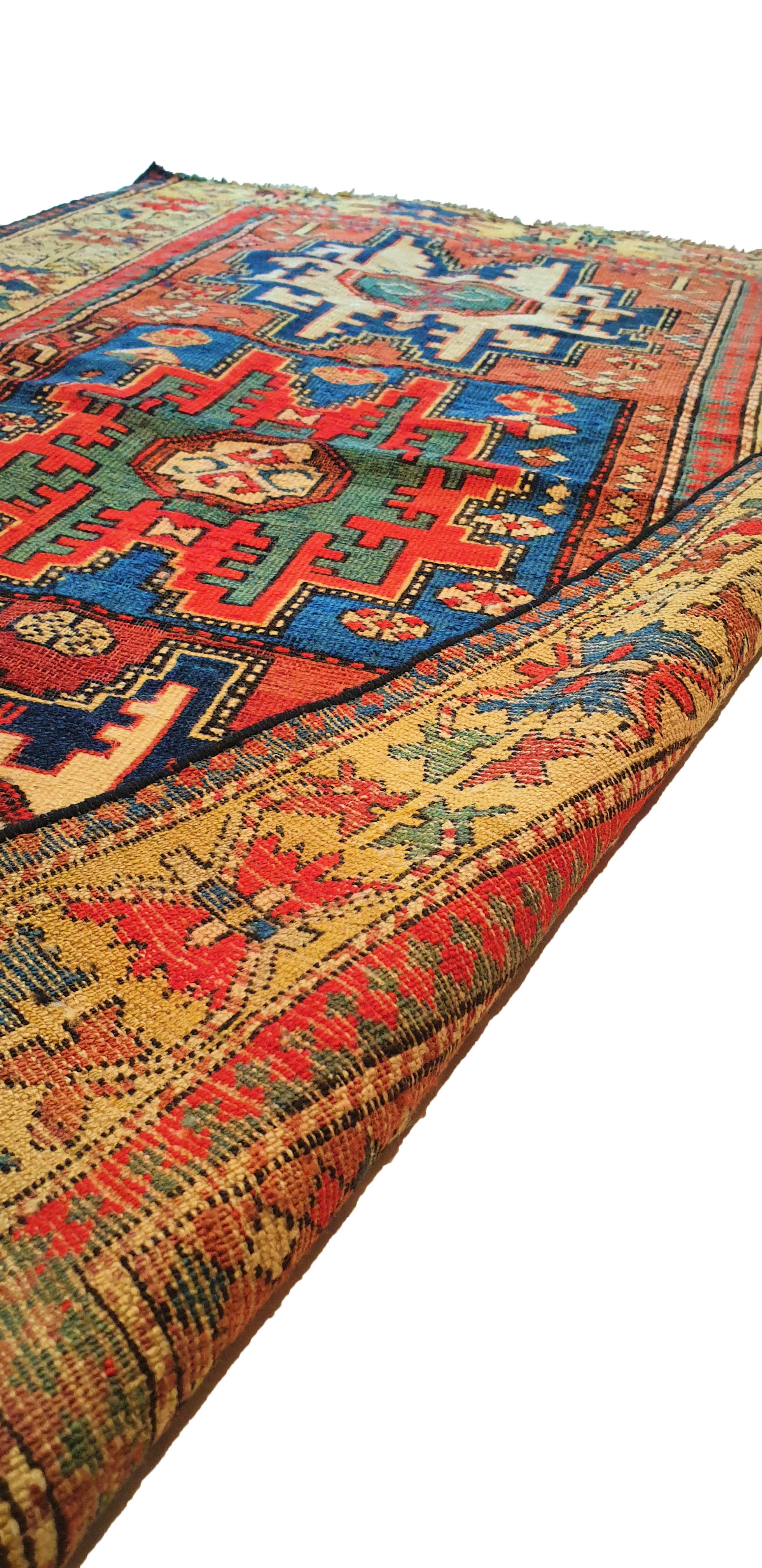 636 - Lesghi-Teppich aus Russland . 19. Jahrhundert im Zustand „Gut“ im Angebot in Paris, FR