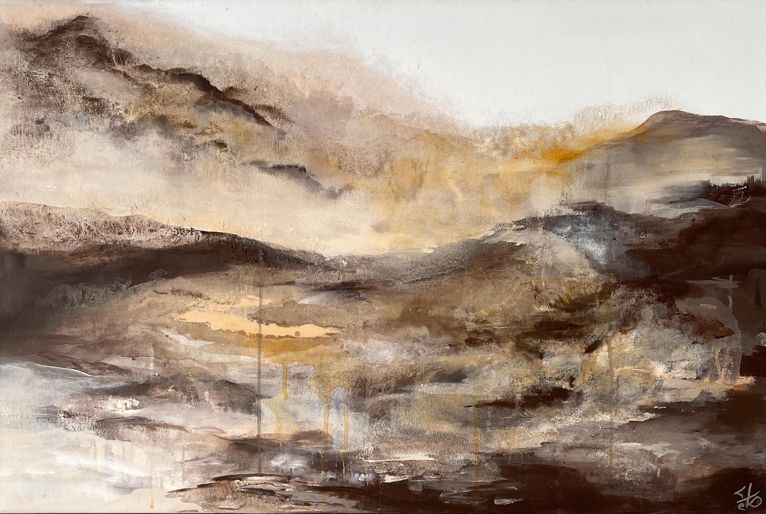 Lesia Danilina Abstract Painting - "After dark" desert landscape beige brown semi-abstract 
