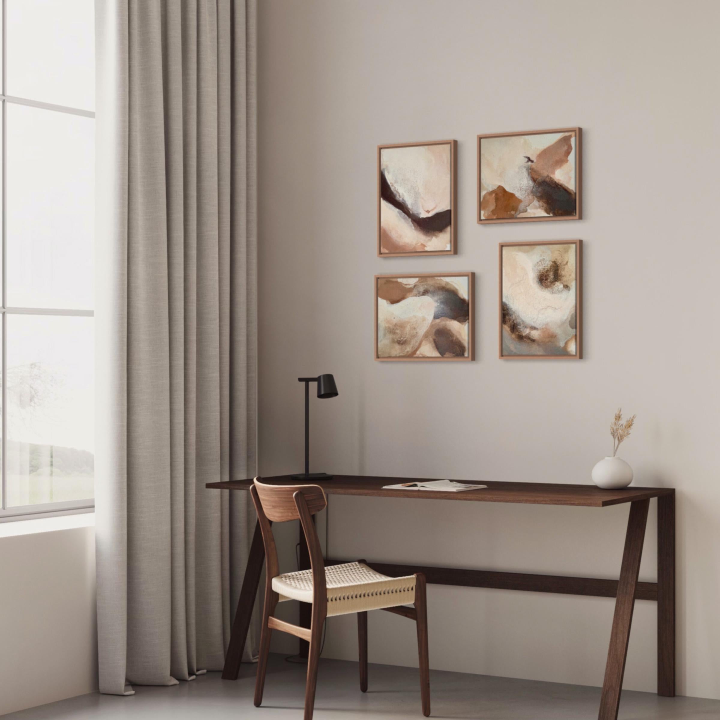 quadriptyque « Beige feeling » abstrait, beige, toile brute, café - Painting de Lesia Danilina