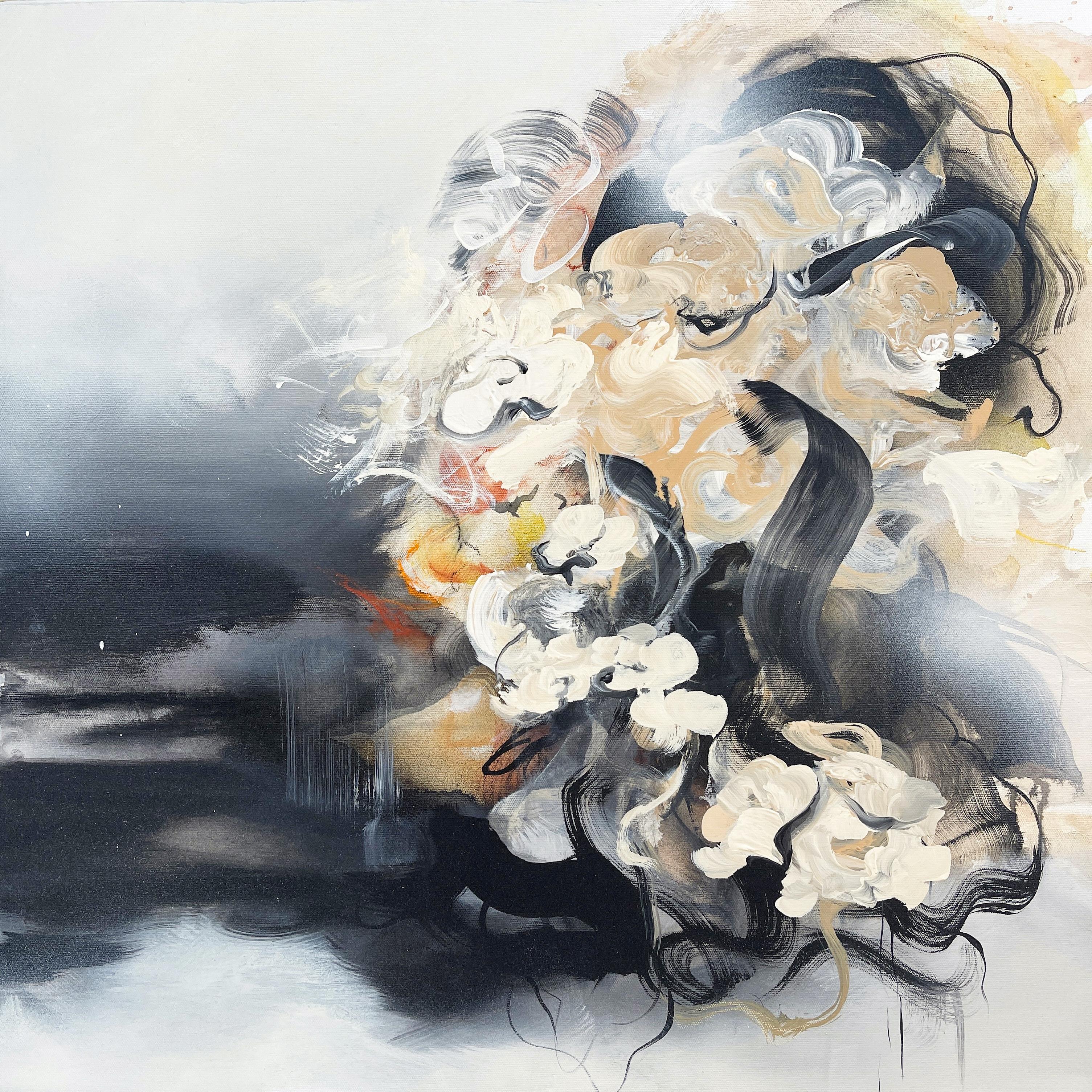Blühender Drache (Grau), Abstract Painting, von Lesia Danilina