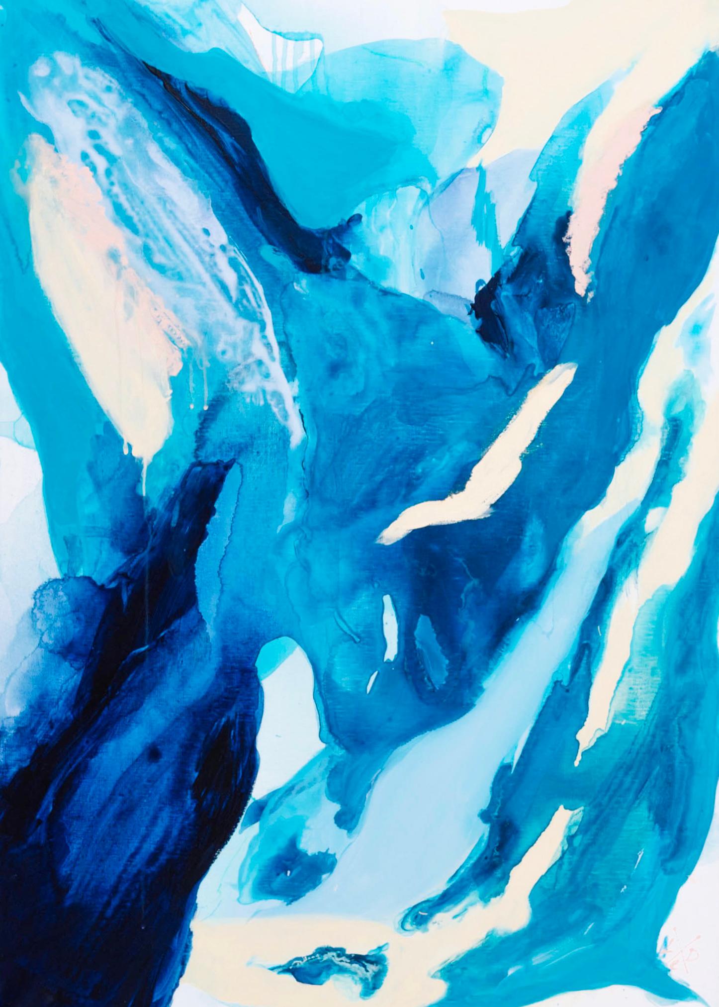 Lesia Danilina Abstract Painting - "Deep blue" abstract expressionism, blue, beige, sea, sky