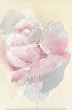 "Endless Summer" flowers, peony, raw canvas, semi-abstract, delicate pink