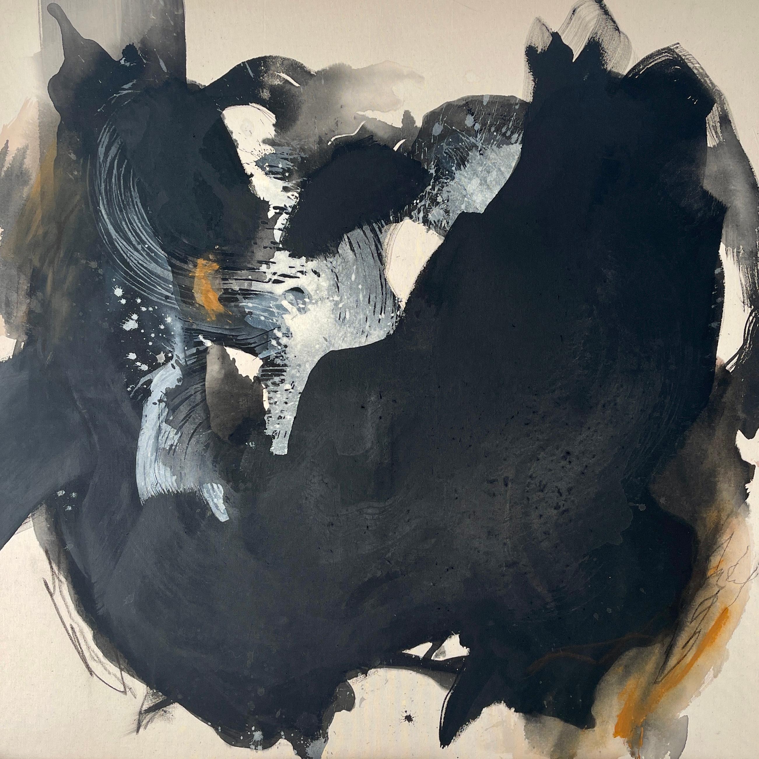 Lesia Danilina Interior Painting - "Jack" abstract expressionism, raw canvas, monochrome, minimalist art