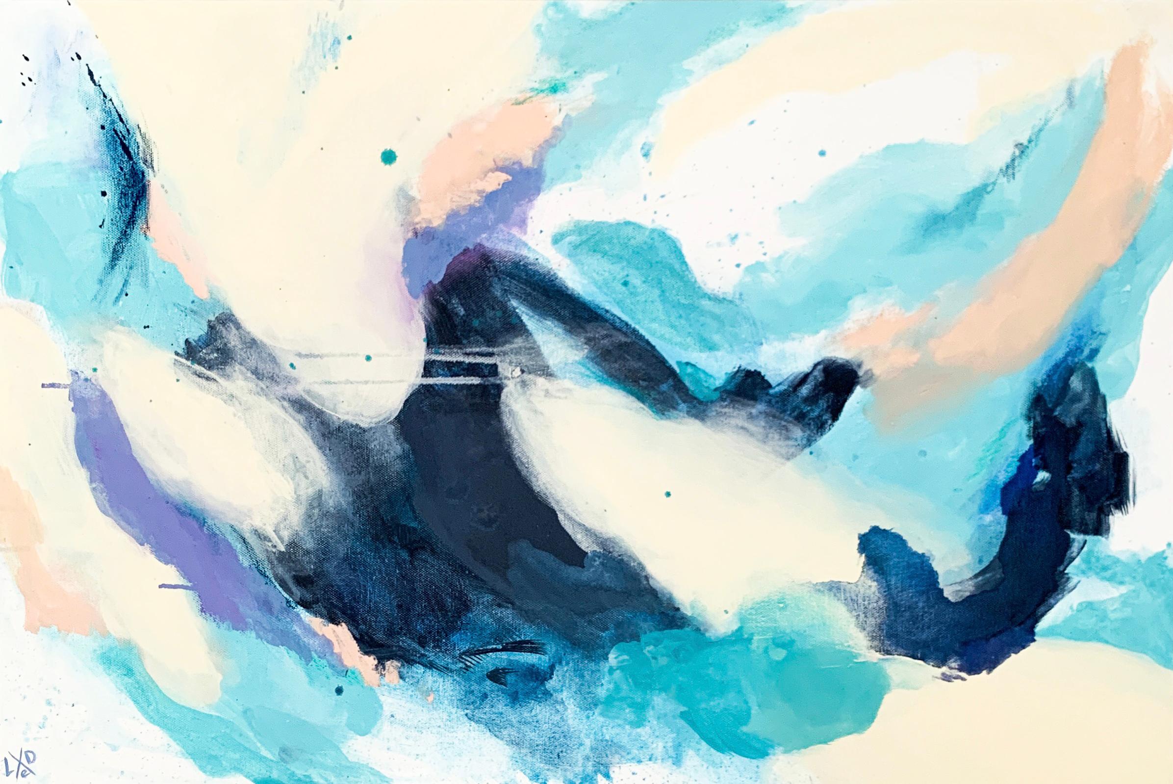 Abstract Painting di Lesia Danilina - "Momenti d'estate1" espressionismo astratto, blu, beige, mare, cielo