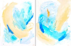 « Sea moments » diptyque expressionnisme abstrait, bleu, beige, mer, ciel