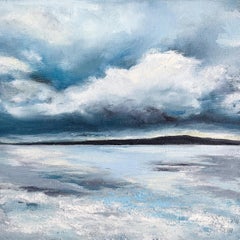 Paysage marin "Serenity", ciel, nuages, semi-abstraction, bleu, monochrome