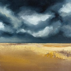 "Support" Oil landscape, sky, clouds, semi-abstract, field, blue and yellow