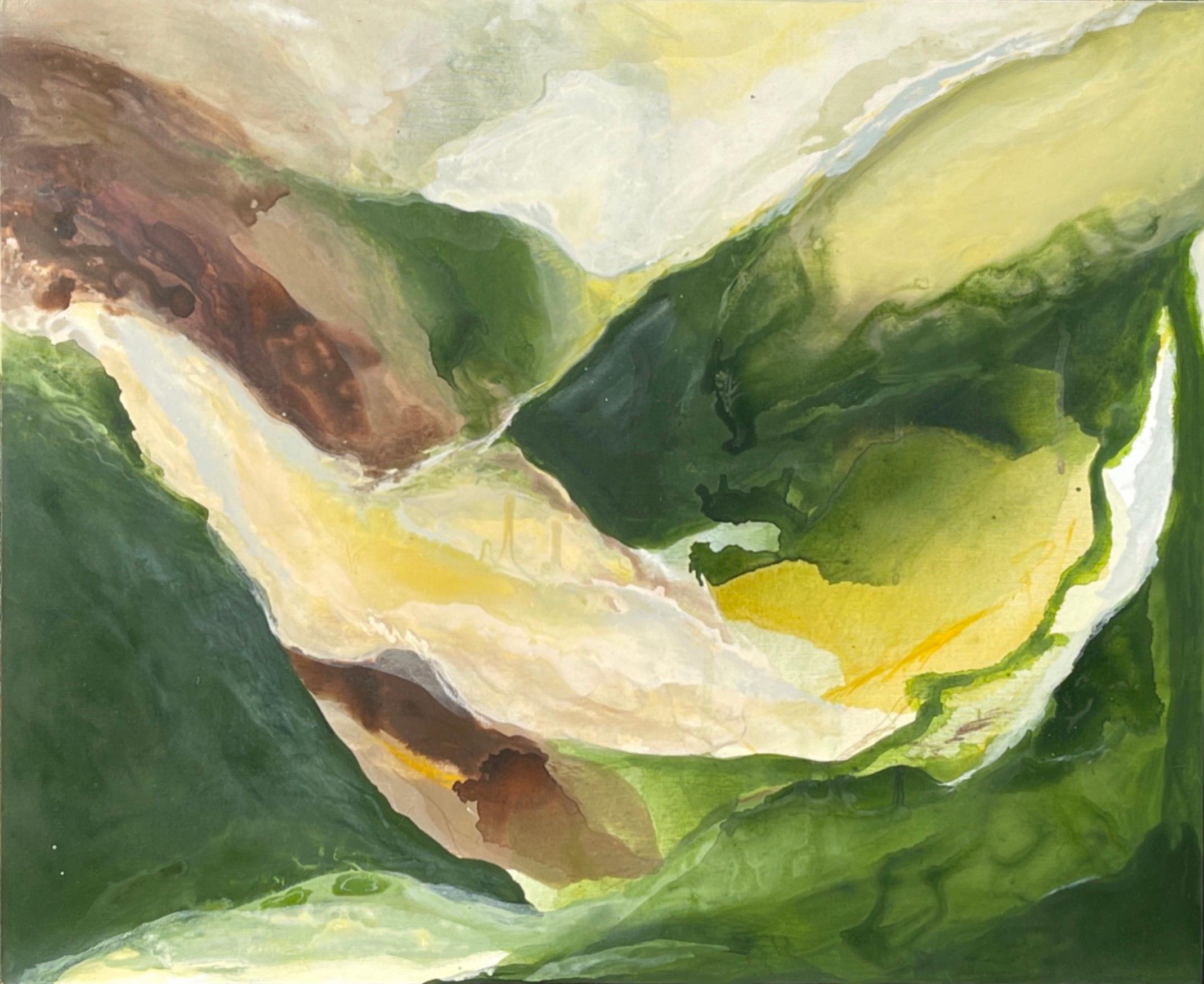 Lesia Danilina Interior Painting - "Sustainability" abstract, green, yellow, brown, nature, mountains
