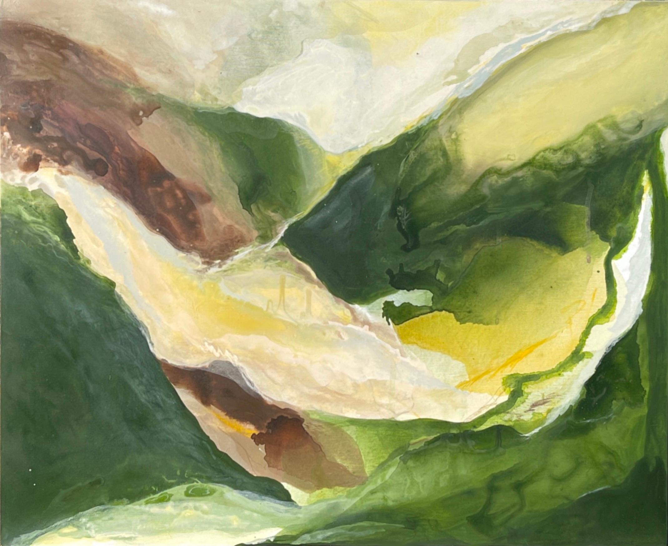 "Sostenibilidad" abstracto, verde, amarillo, marrón, naturaleza, montañas