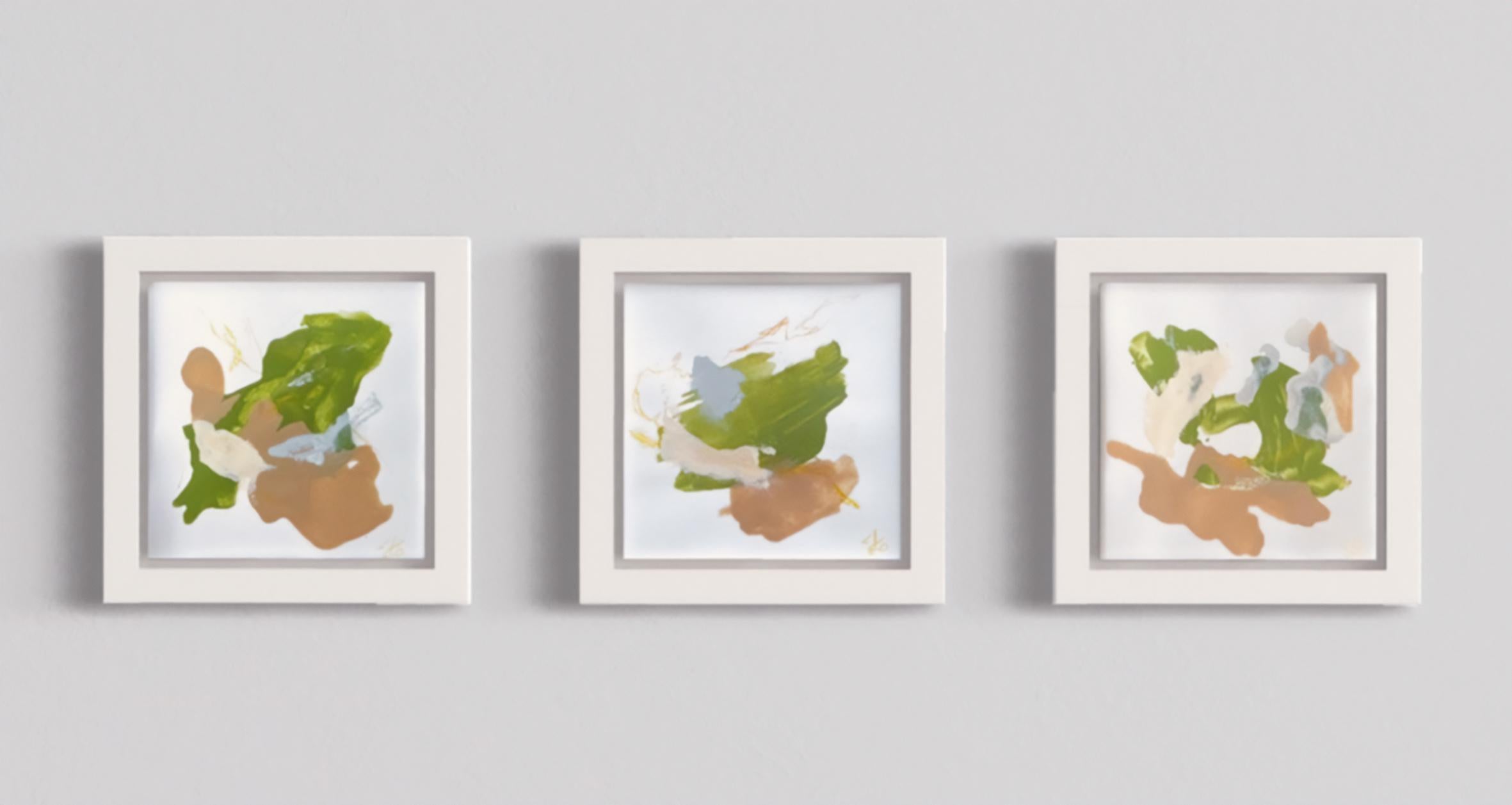 Triptyque « Fundamentality » abstrait, vert, marron, beige, miniature en vente 6