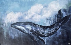 "Whale in the sky" semi-abstract, whale, sky, painting for living room bedroom