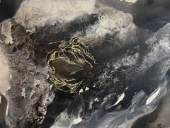"Your moon" abstraction, large painting, monochrome, black and white