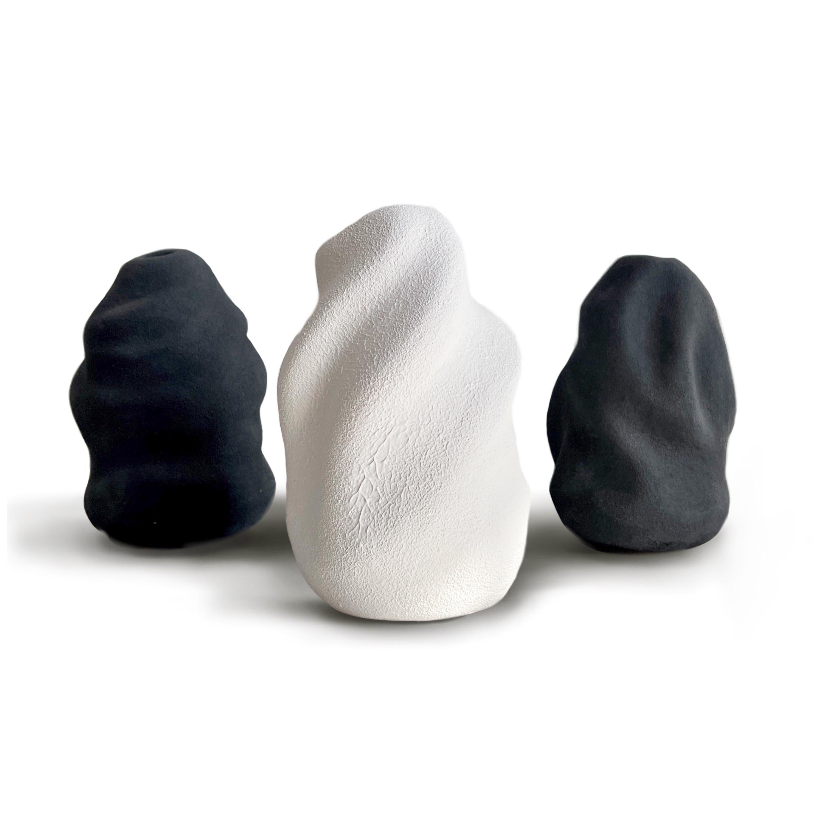 Lesia Danilina Abstract Sculpture - Set Wabi-Vases 4, 5, 6 clay, plaster, glass, ceramics, 3D art, textured art