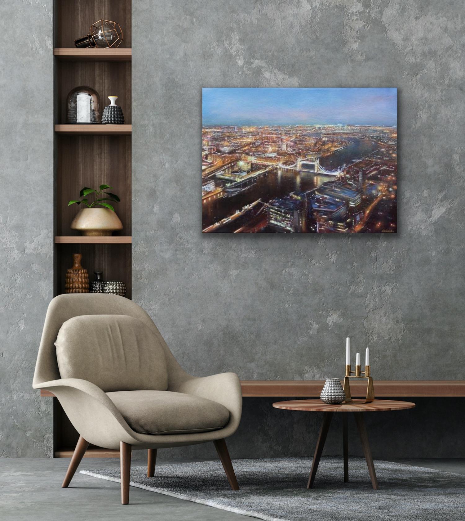 Tower Bridge From The Shard, London Cityscape Painting, Aerial View Art For Sale 3
