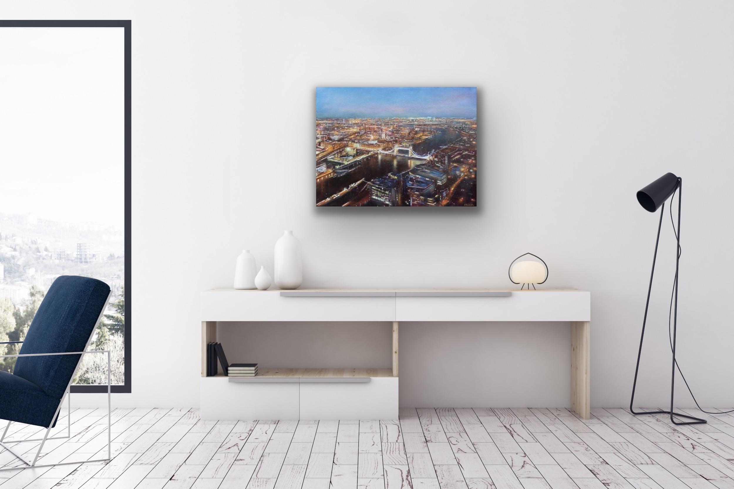 Tower Bridge From The Shard, London Cityscape Painting, Aerial View Art For Sale 4