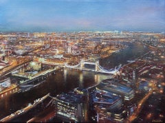 Tower Bridge From The Shard, London Cityscape Painting, Aerial View Art
