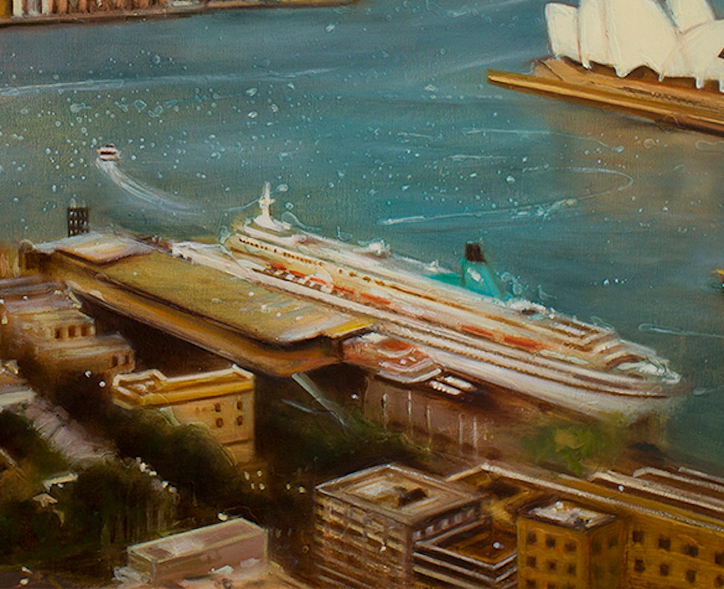 Sydney by Day, Realistisches australisches Stadtbild, Gemälde Sydney (Grau), Figurative Painting, von Lesley Anne Derks