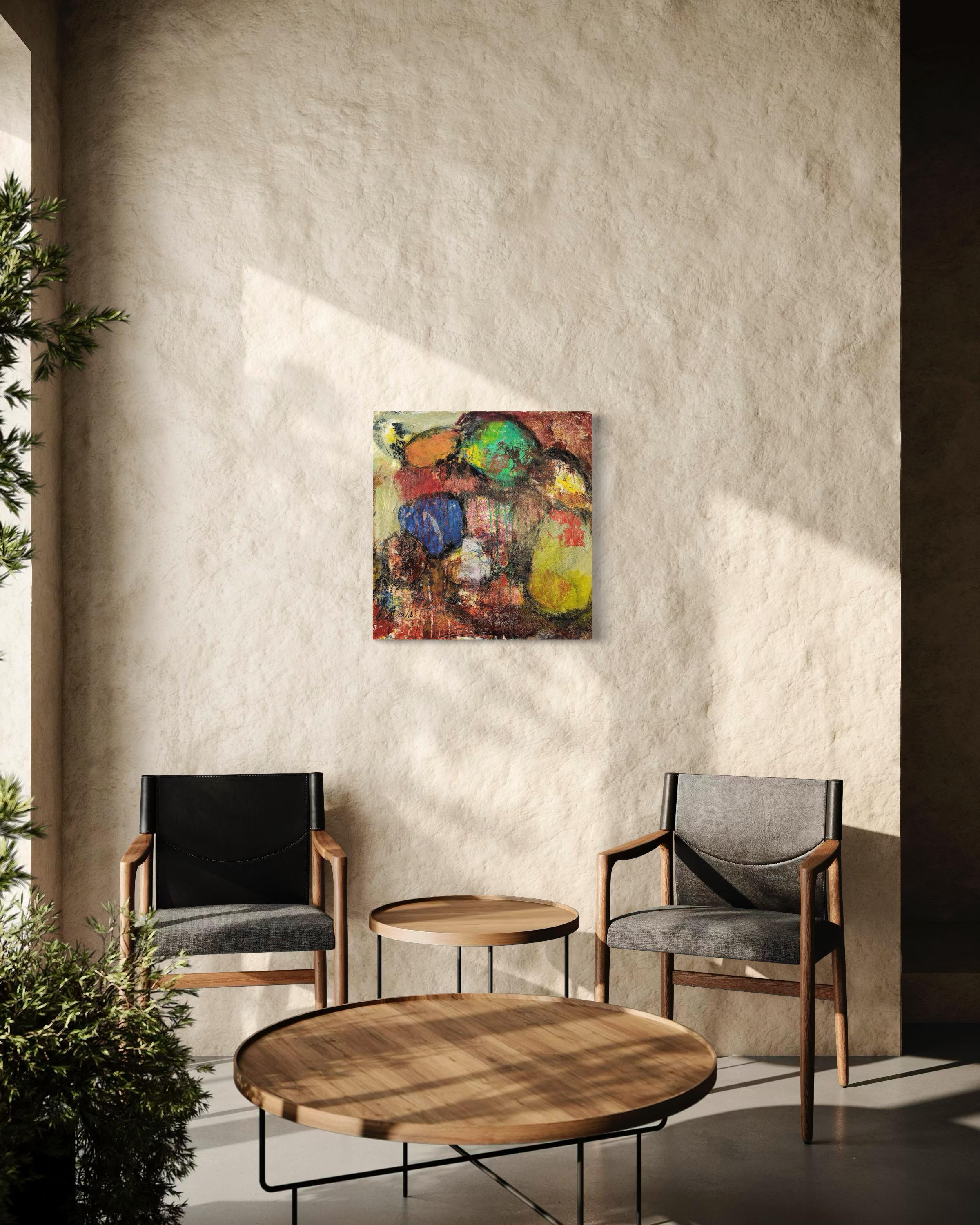 Hoja de otoño - Pintura abstracta en técnica mixta por Lesley - Arte contemporáneo en venta 1