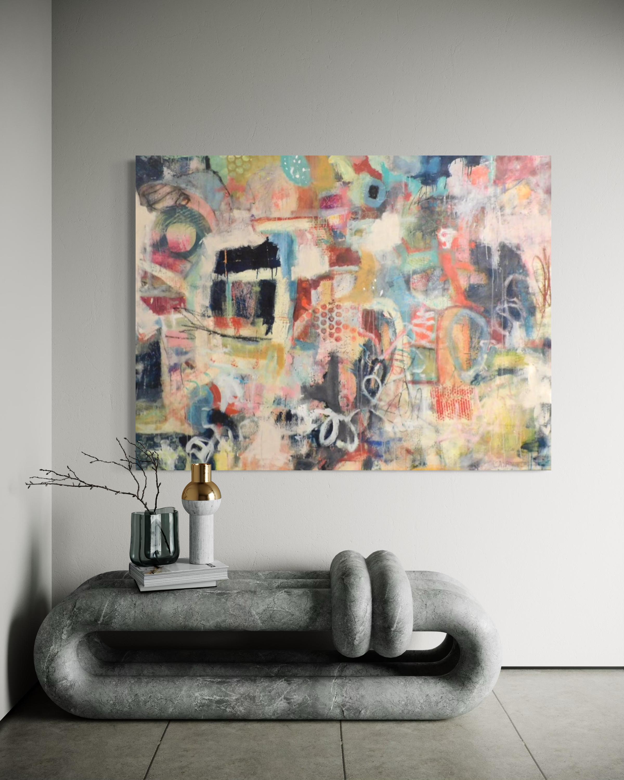 Cuadrado azul - Pintura abstracta en técnica mixta de Lesley - Arte contemporáneo - Painting Contemporáneo de Lesley Anne Spowart