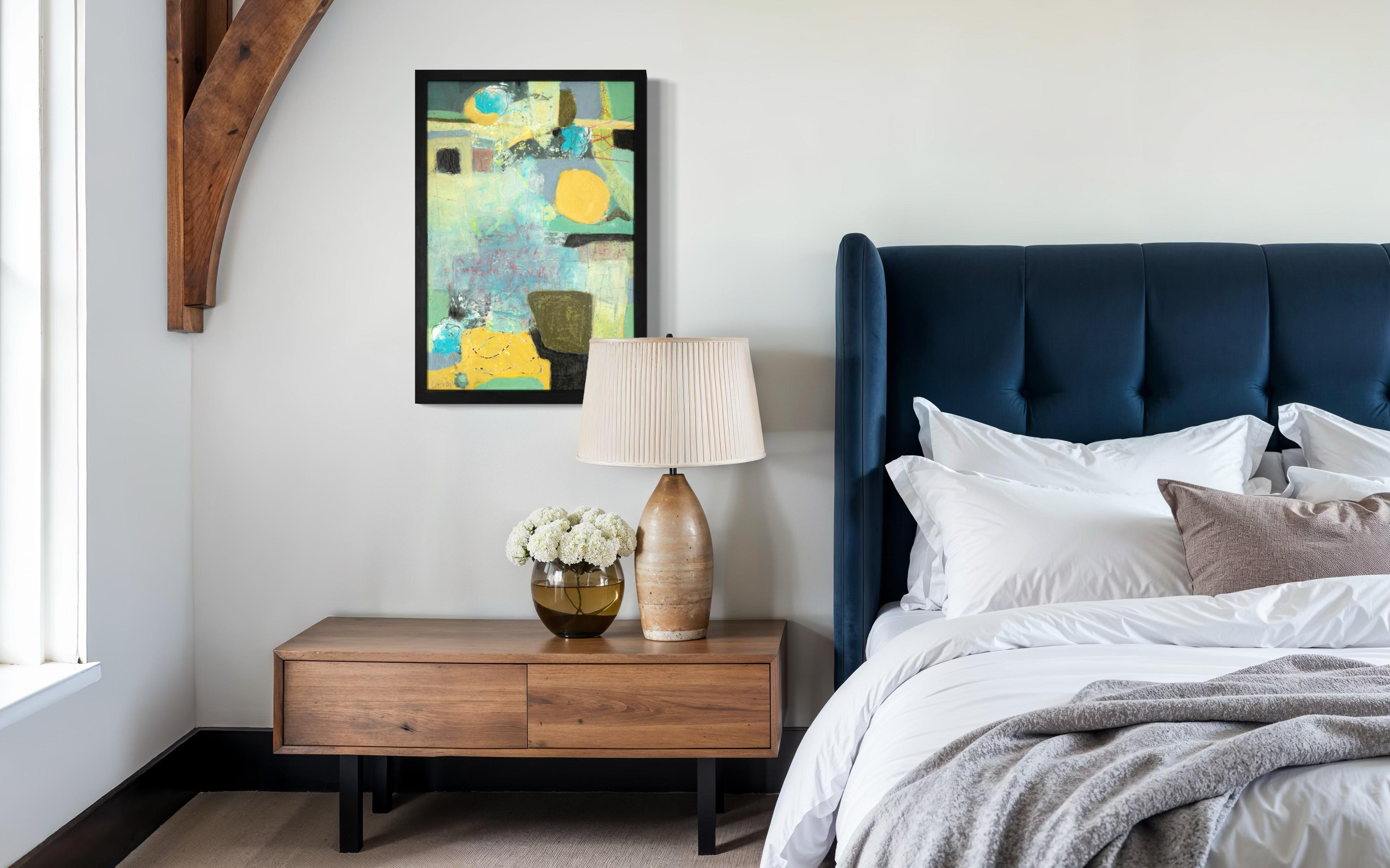 Time and Space - Pittura astratta a tecnica mista di Lesley - Contemporary - Abstract Painting Grigio di Lesley Anne Spowart