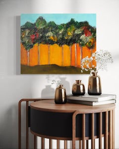 "8 Trees" by L. A. Spowart - Impressionist Landscape with Green Trees and Orange