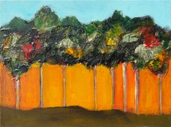 "8 Trees" by L. A. Spowart - Impressionist Landscape with Green Trees and Orange