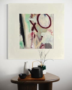 "Adele's Quilt" - Modern Mixed Media Abstract Painting in White and Earth Tones