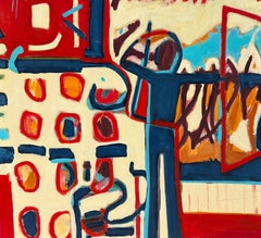 "Archer" by Lesley Anne Spowart - Blue and Red Contemporary Figurative Painting