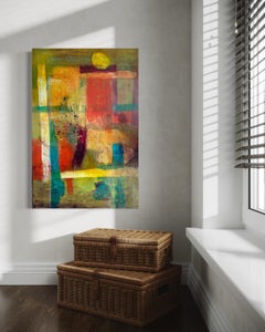 "Awakening" by Lesley Anne Spowart - Yellow, Red, and Earth Tone Abstract Art