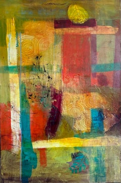 "Awakening" by Lesley Anne Spowart - Yellow, Red, and Earth Tone Abstract Art