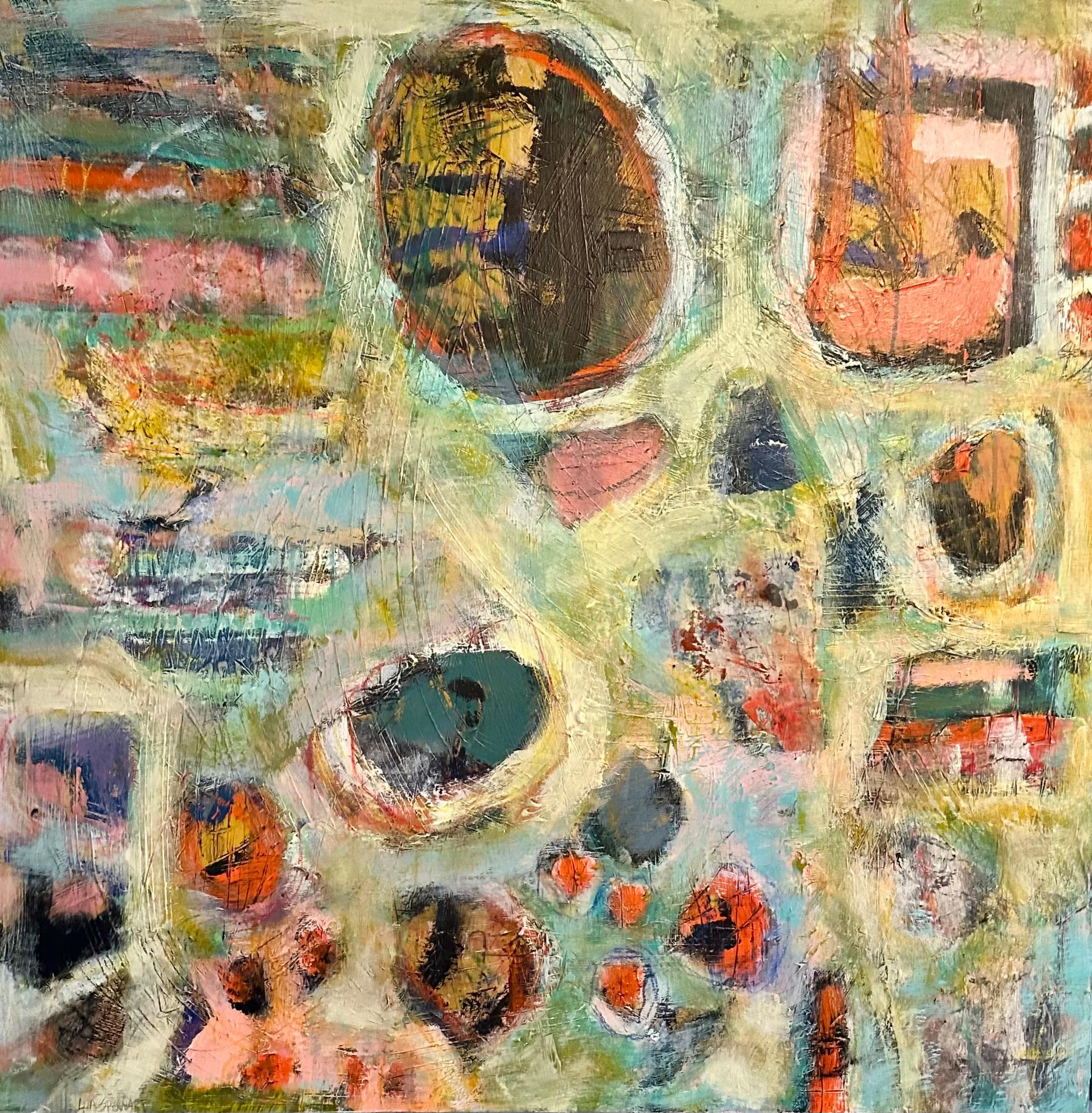 "Beautiful Blue" de Lesley Spowart - Técnica mixta abstracta en tonos apagados y tierra